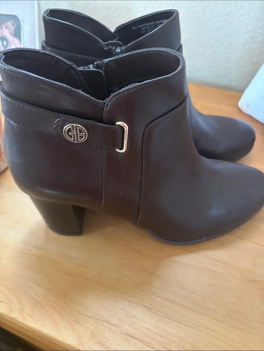 Gianni Bini Dark Brown Leather Ankle Booties with Side Zip